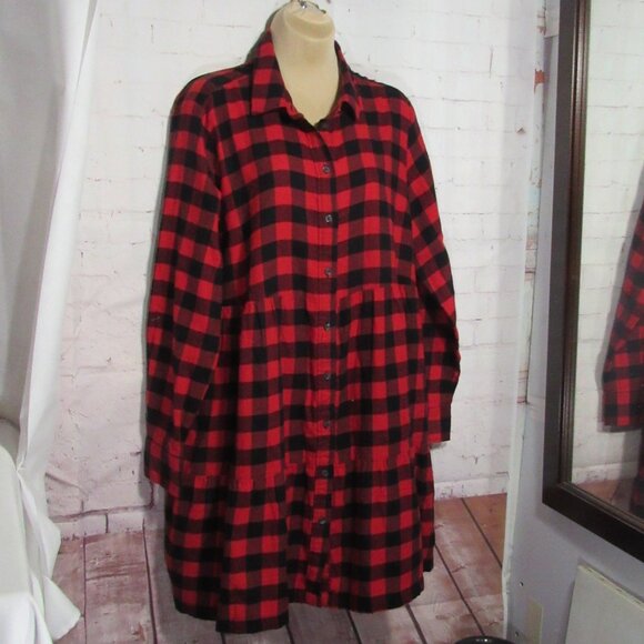 NWT GAP BUFFALO PLAID TIERED BUTTON FRONT DRESS Sz L - Picture 1 of 7